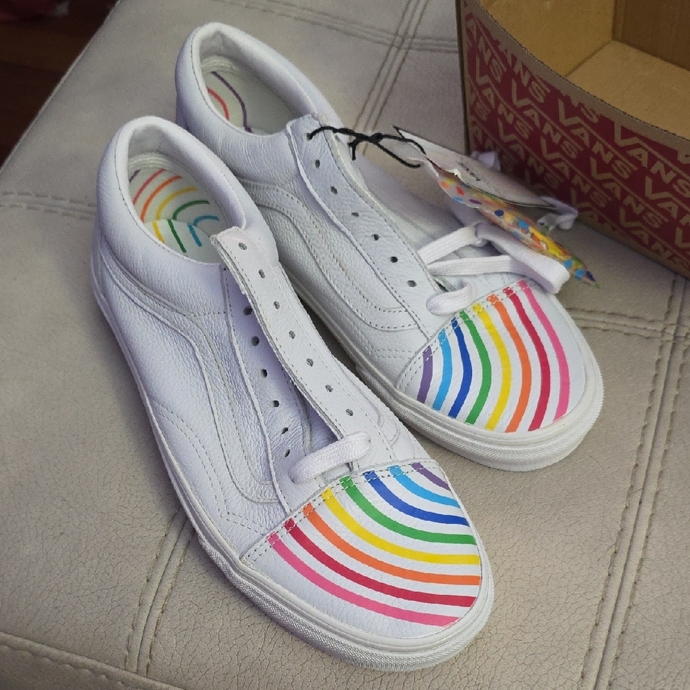 Vans White Sneakers with Colorful Toe Design